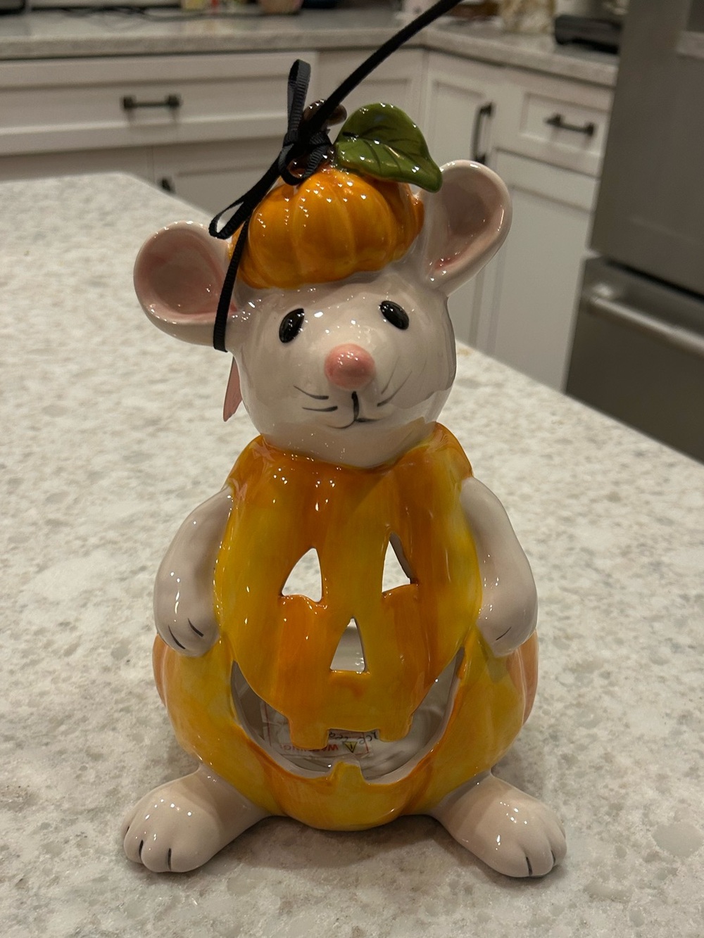 “New” Blue Sky Clayworks Ceramic Mouse Jack-o'-Lantern Pumpkin Tea-light holder